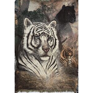 Vintage Tapestry Blanket Big‎ Cats Tigers Panthers Woven Ruane Manning Throw